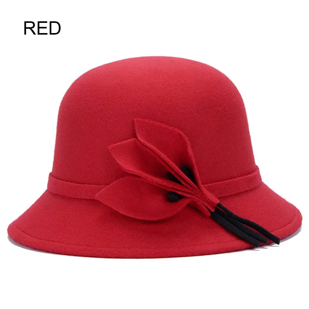 red Фетровая шляпа, женские фетровые шляпы, винтажная Женская шерстяная фетровая шляпа с бахромой, 6 цветов, Sombrero Mujer - Цвет: red