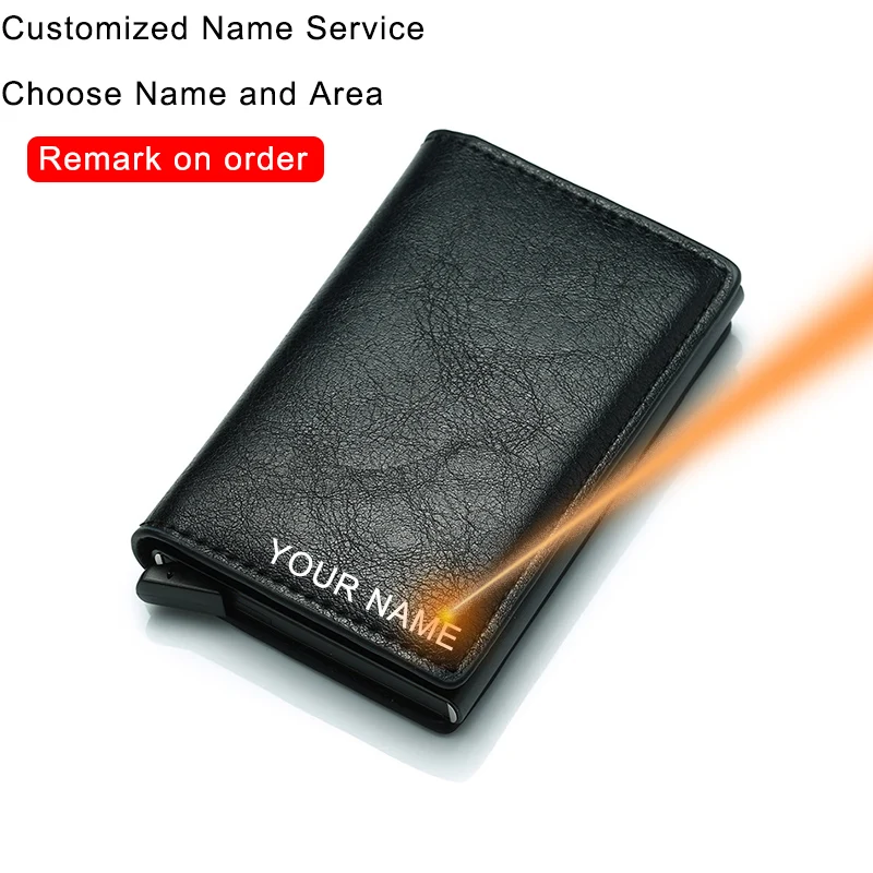 DIENQI углеродное волокно Анти Rfid банк держатель для карт для мужчин и женщин бизнес-держатель кредитной карты кошелек чехол кожаная сумка логотип дропшиппинг - Цвет: Black(Name Service)