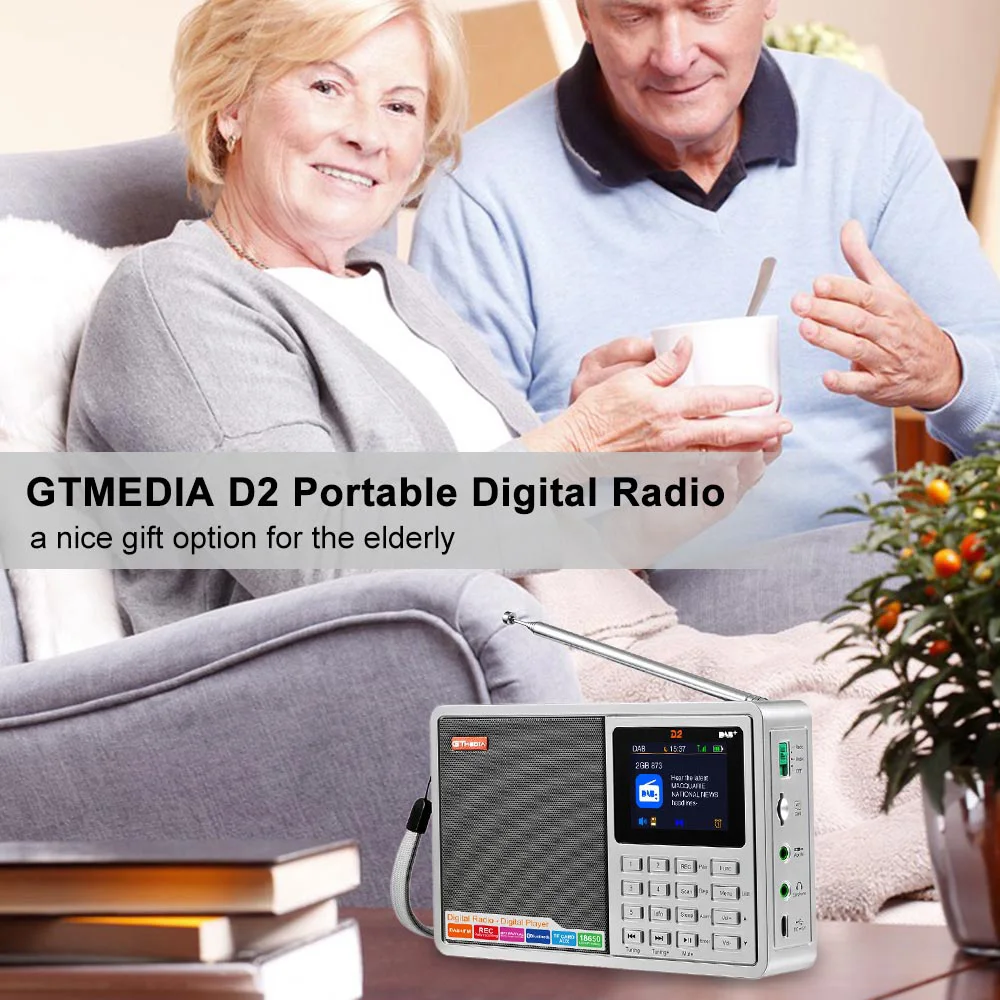 GTMEDIA D2 портативный радио FM Bluetooth DAB стерео с TFT-LCD цветным дисплеем будильник Поддержка Micro SD TF карта AUX вход