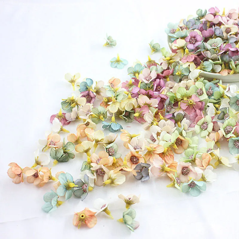 Шелковые многоцветные Искусственные цветы 50 шт., мини-Ромашки 2 см, венок, скрапбукинг, украшение для дома, свадьбы
