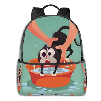 

2020 Hot Sale Women Angry Cat Resist And Do Not Want Bathing Backpack New Trend Teenager School Bag Couples Back Pack Travel Bag