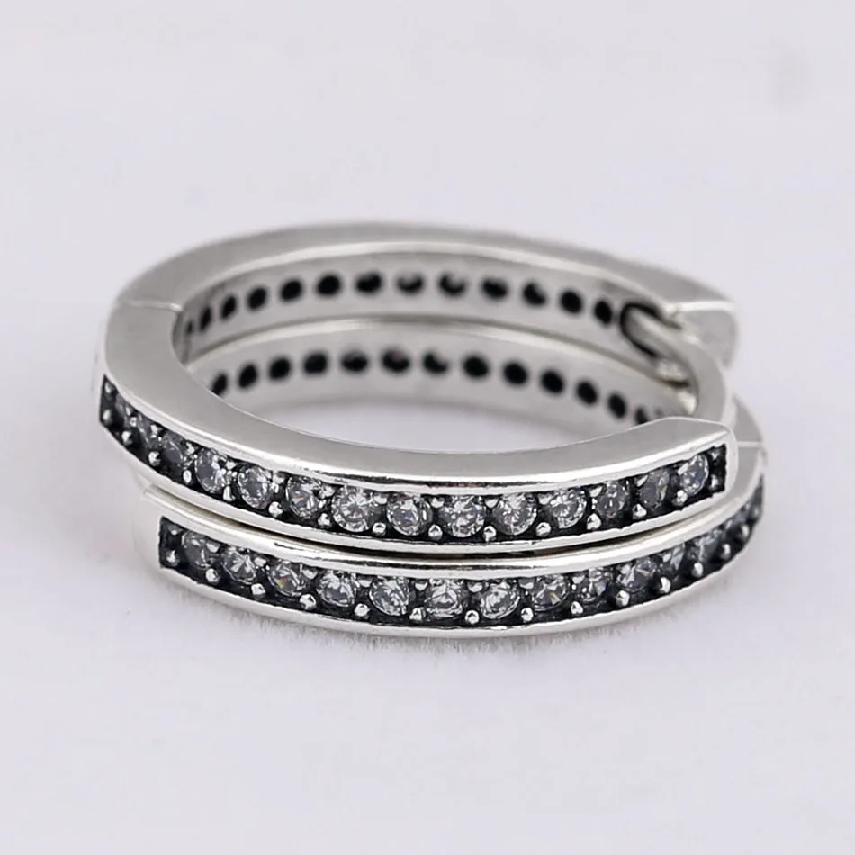 

Original Signature Hoop With Crystal Studs Earrings For Women 925 Sterling Silver Earring Wedding Gift Fine Europe Jewelry
