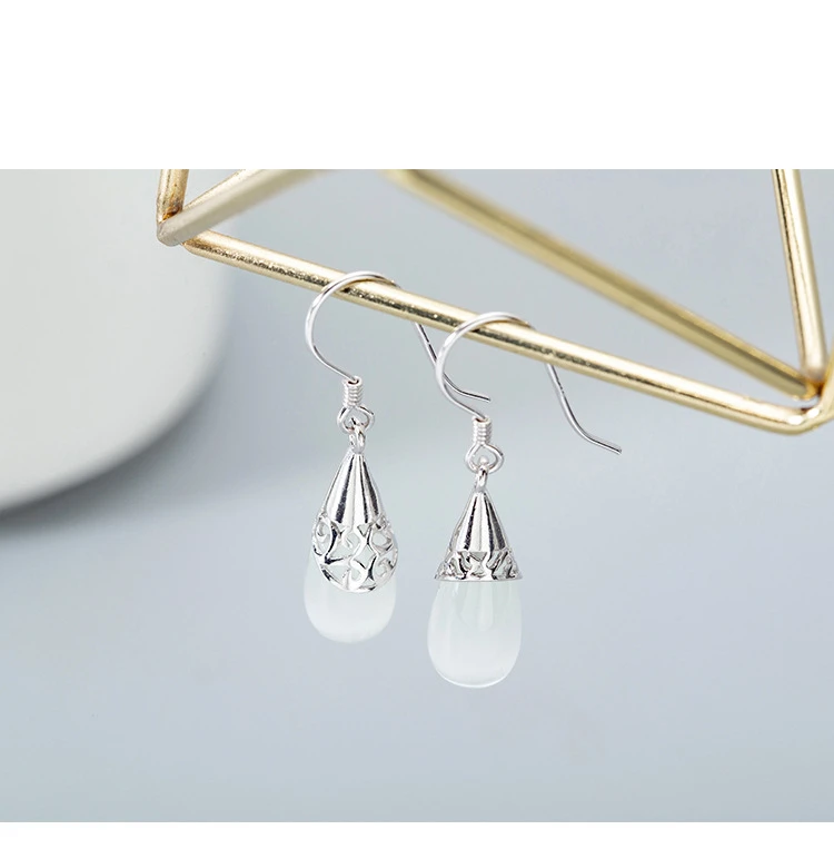 BONLAVIE Opal Pure White Water Drop Earrings S925 Pure Silver Simple Ins Popular Earrings Exquisite Fashion Women