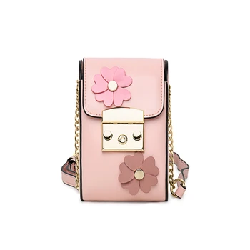 

Sweet FlowerLock Genuine Leather Women Mobile Phone Bags Fashion Small Change Purse Female Shoulder Bags Mini Messenger Bag