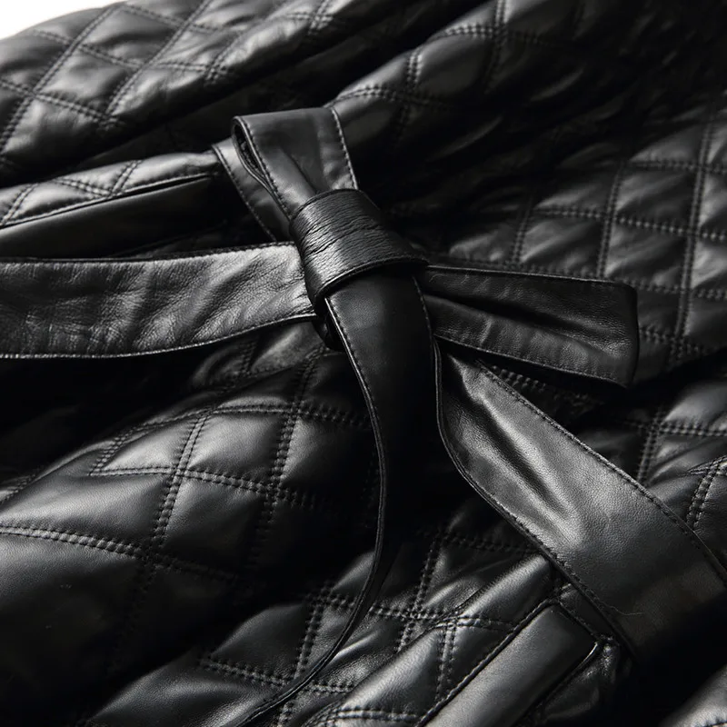 Зимняя куртка из натуральной кожи Женская мода натуральная овчина пальто с лисьим мехом Длинная Верхняя одежда Черное Женское пальто из овечьей кожи M381