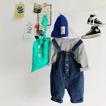 Новинка года; ; джинсовые комбинезоны для мальчиков и девочек; сезон весна-осень; модные детские штаны; Размеры 0-5 t; HH978