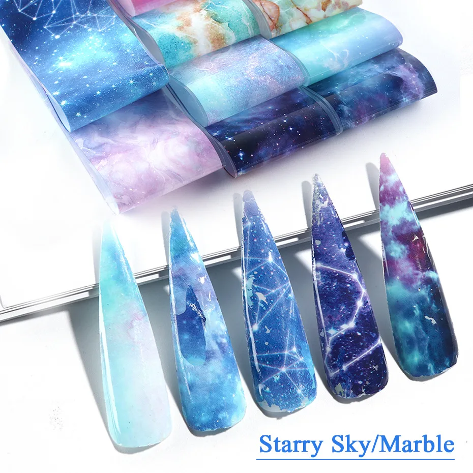 

10pcs Starry Sky Paper Marble Shining Classic Design Slider for Nails Decorations Transfer Stickers Nail Art Foils Set Gradient