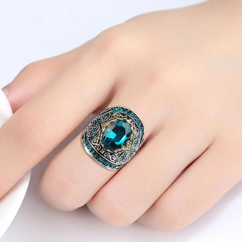 Silver Ring Cellacity 925 Jewelry for Party Aquamarine for Women Huge Oval Gemstones Hyperbole Design Size6-10 Female Gift