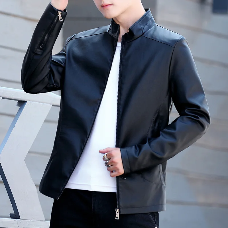

New Style MEN'S Leather Coat Korean-style Slim Fit PU Leather Washing Jacket Leather Jacket Casual MEN'S Coat