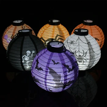 

2pcs 20cm LED Light Pumpkin Spider Hanging Lantern Halloween Decor Gift Portable Paper Lampion Hanging Ball Home Party Supplies