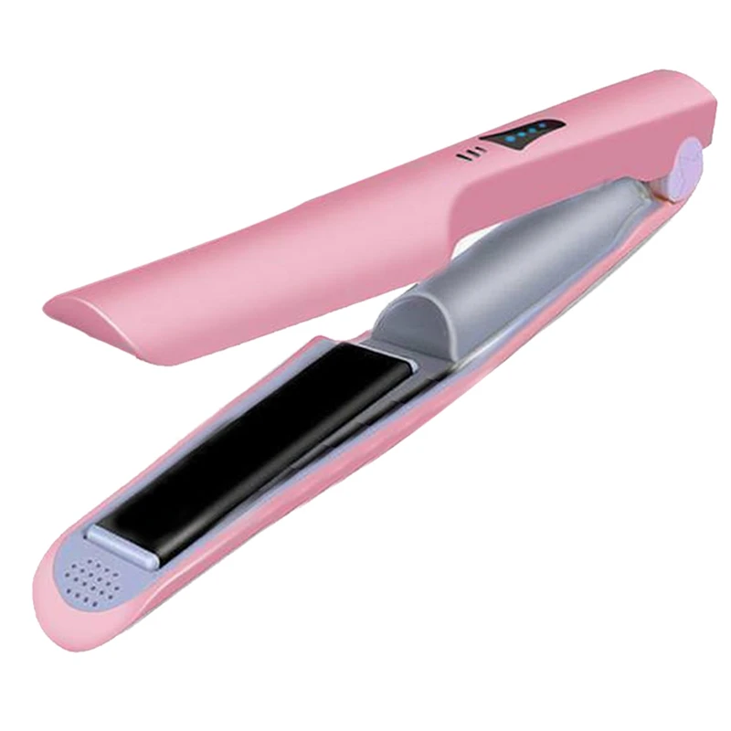 

Usb Charging Curler Hair Straightener Tool Mini Wireless Cordless Flat Iron Curling Iron (Pink)