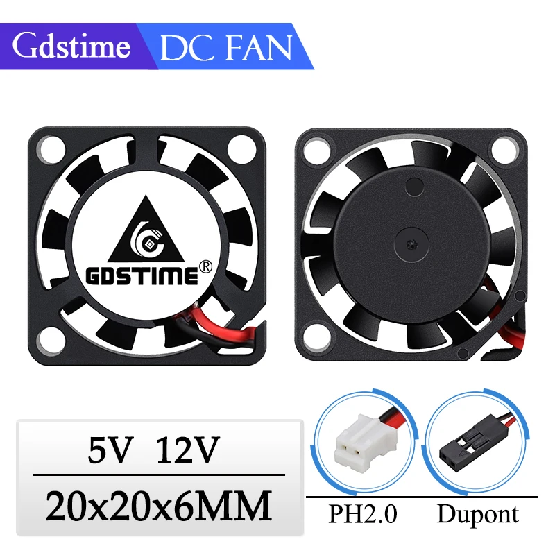 Gdstime DC 5V 12V 20MM 20x20x6MM Laptop Ultrathin Brushless Cooler Fan 2Pcs 2006 2cm Micro Instrument Projector Sensor Radiator computer case cooling fan,server fans