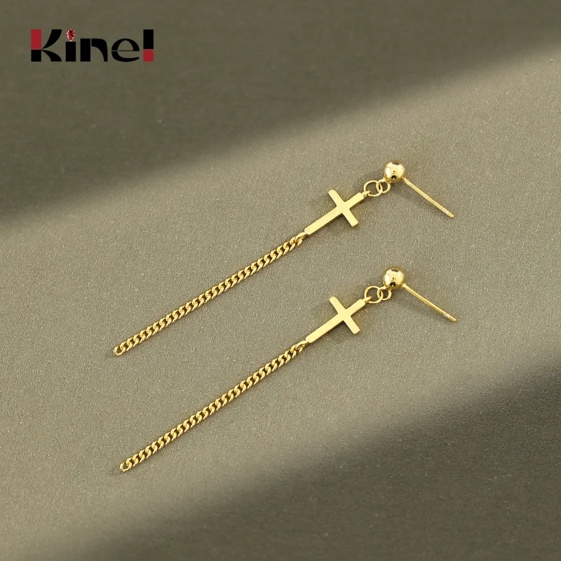 Kinel серьги корейский Серебряный 925 ювелирные изделия Инс Простой Крест кисточкой
