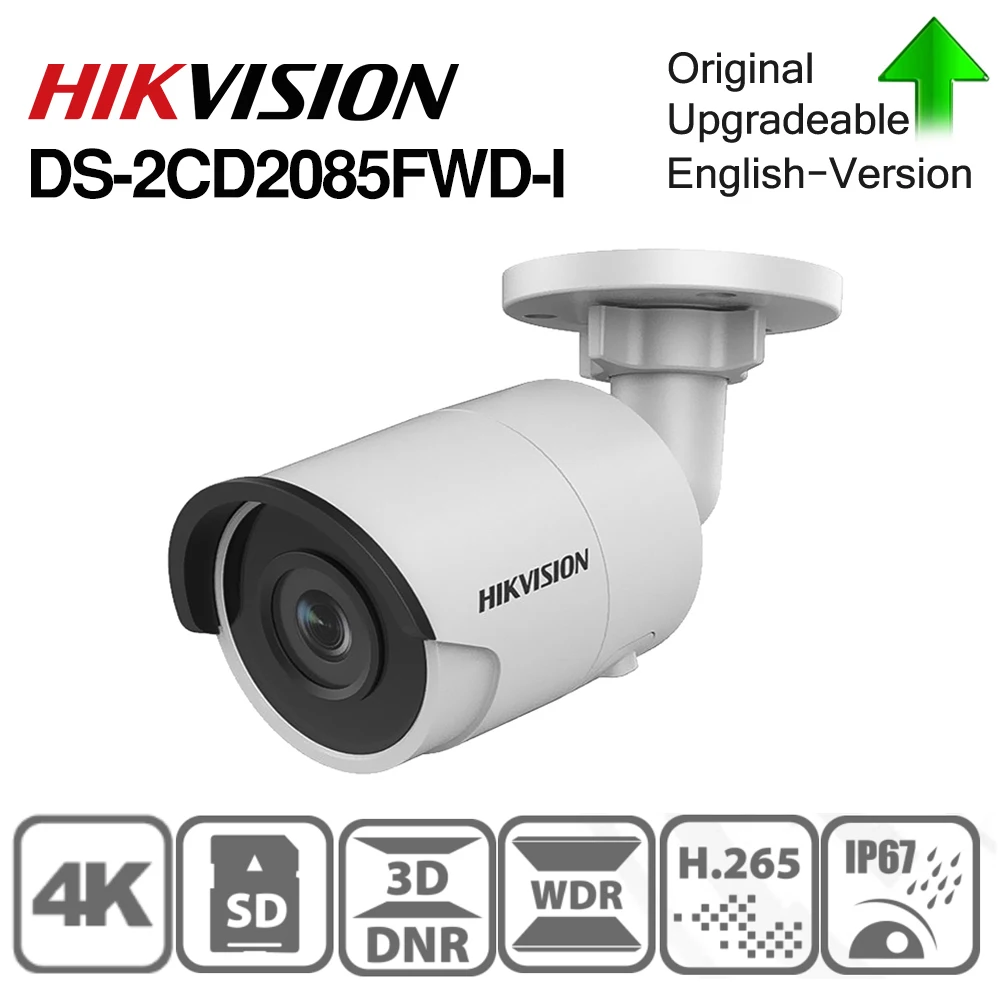 Hikvision оригинальная DS-2CD2085FWD-I 8MP IR фиксированная цилиндрическая IP камера POE CCTV Сетевая купольная камера безопасности IP67 IR30 3D DNR