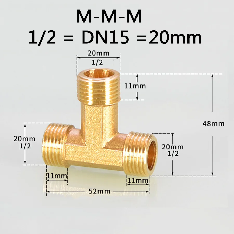 M-M-M 1 шт. Расширенный 1/2 BSP Женский Мужской Тройник 3 способа сплиттер латунный фитинг для труб вода газ масло DN15 домашний сад - Цвет: M-M-M