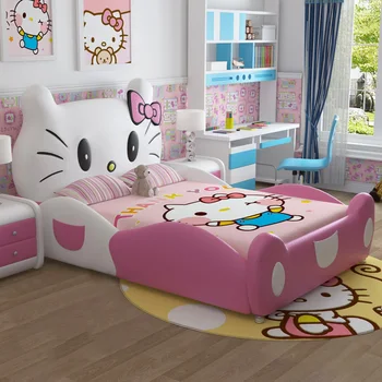 

Children's Bed Girl Princess Bed 1.5 Small Bed European-Style Pink Creative Cartoon Single Bed Hello Kitty Bed