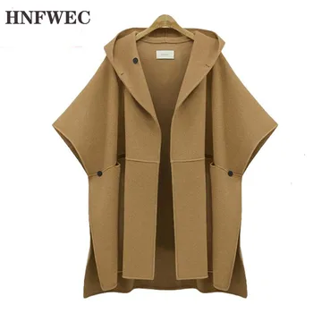

Hood Wings Sleeve Wool Women Cape Plus Size Coat Wool Batwing Sleeve Cloak Red Woolen Coat 2019 Autumn Winter New L649