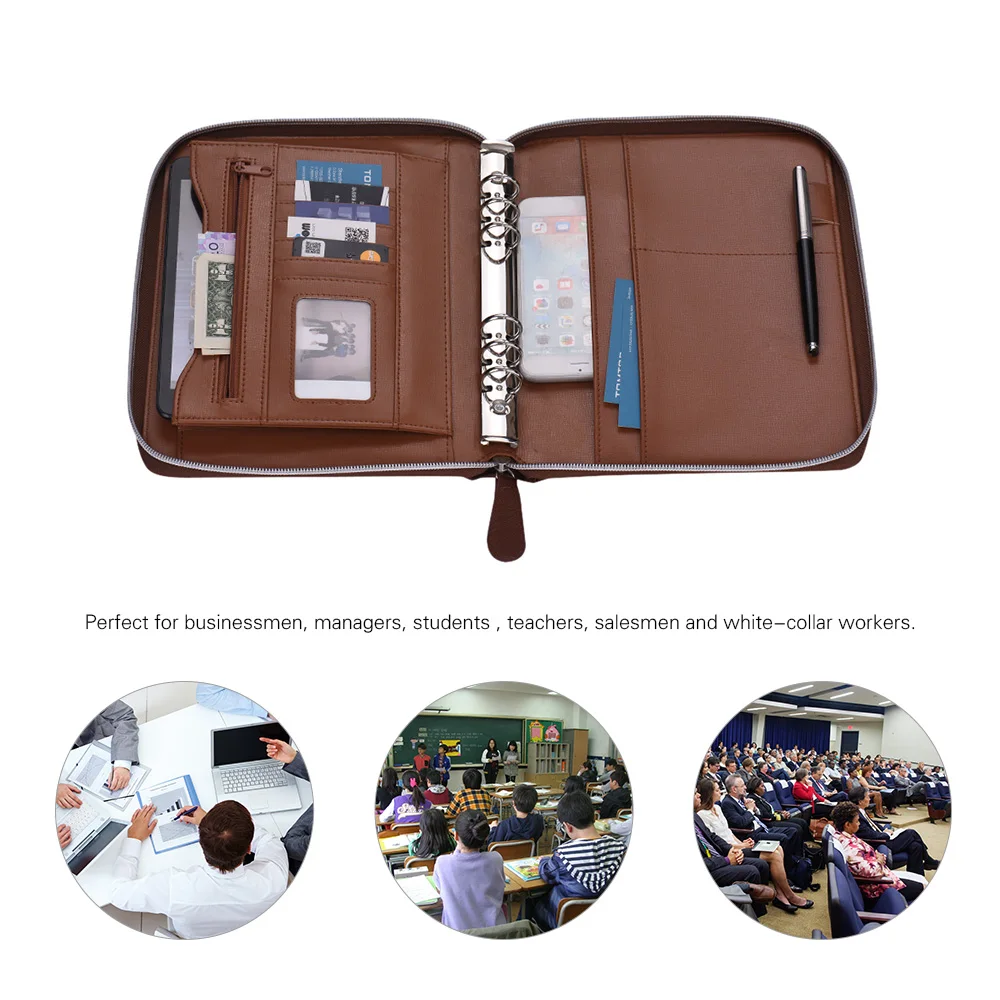 

Padfolio PU Leather Portfolio Holder Organizer Folder Storage Document with Writing Pad 100 Sheets Loose-leaf Zippered Closure