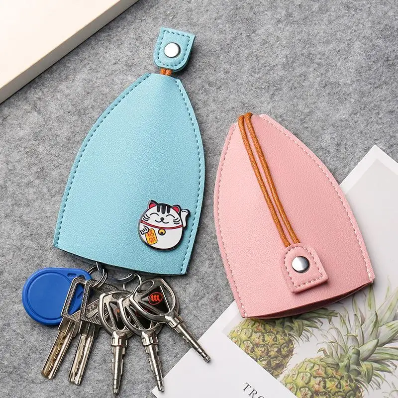 

Pull-Out Key Case - Key Holder Portable Leather Housekeeper Car Keychain Holder Unisex Wallet Cover Simple Solid Color Storage B