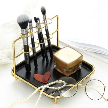 

Nordic Art Luxury Ceramic Marble Pattern Jewelry Cosmetic Storage Tray Home Metal Key Glasses Food Tea Cup Rack Home Decoration