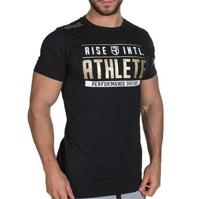 Беговая Спортивная хлопковая Футболка мужская бодибилдинг узкий футболка для тренажерного зала фитнеса тренировок Черная футболка Топы