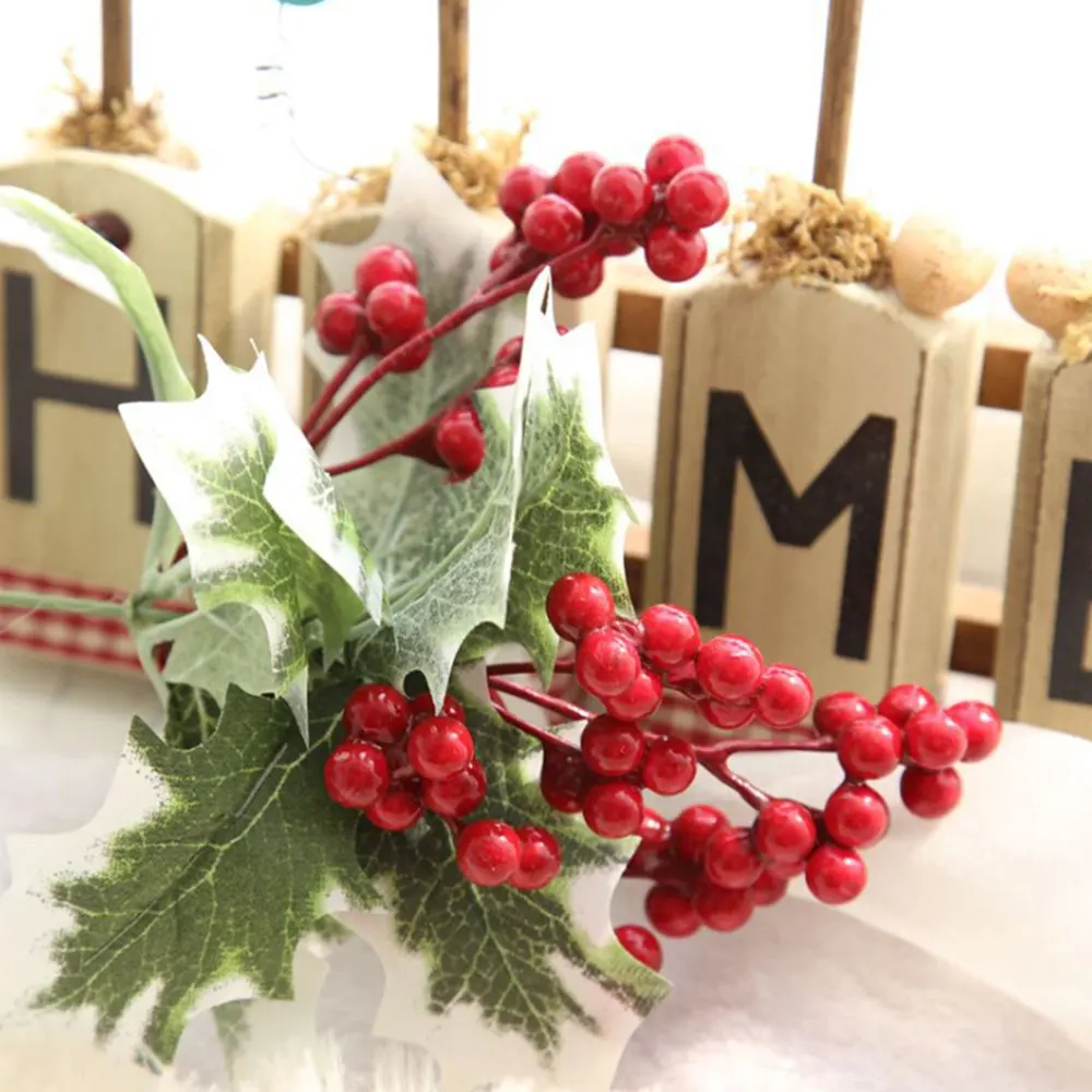 

Christmas Tree Artificial Berry Red Fruits Plant Berries Artificial Flower Red Cherry Christmas Decorative Flower Branches