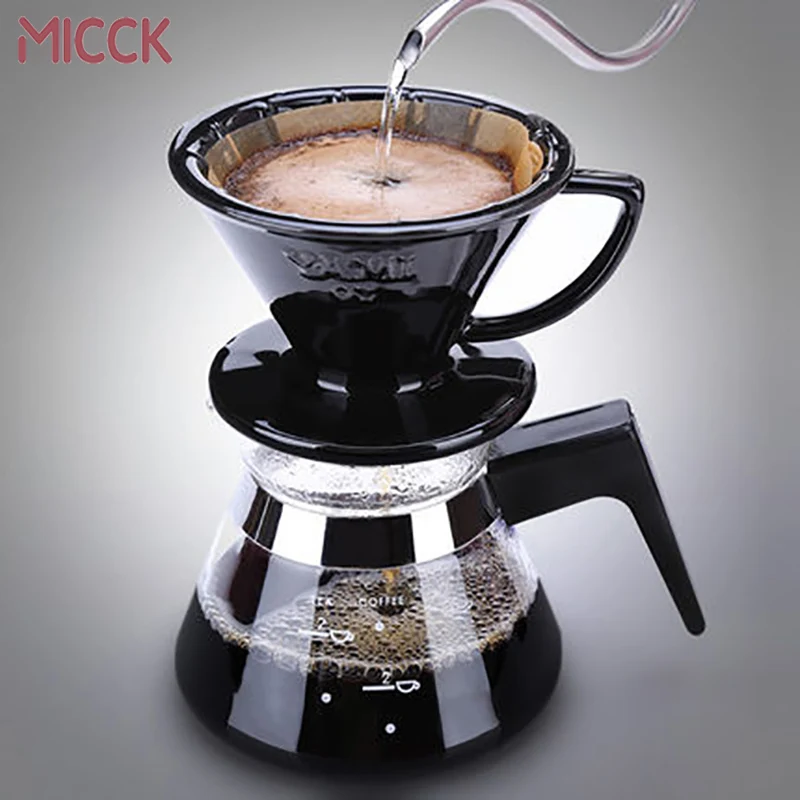 MICCK 1 Набор V60 стеклянный кофейник, кофейник с фильтром, портативный термостойкий мокко чайник, кофейные инструменты, кофейники