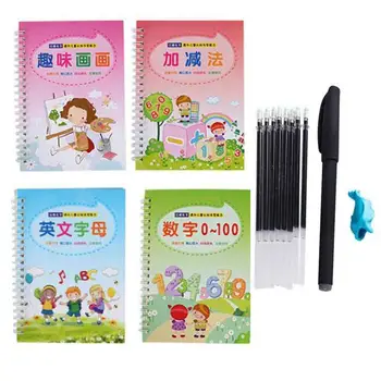 

4pcs Calligraphy Handwriting Copybook Set Writing Paste Children Books Kids Educational Learning English Word Copybook