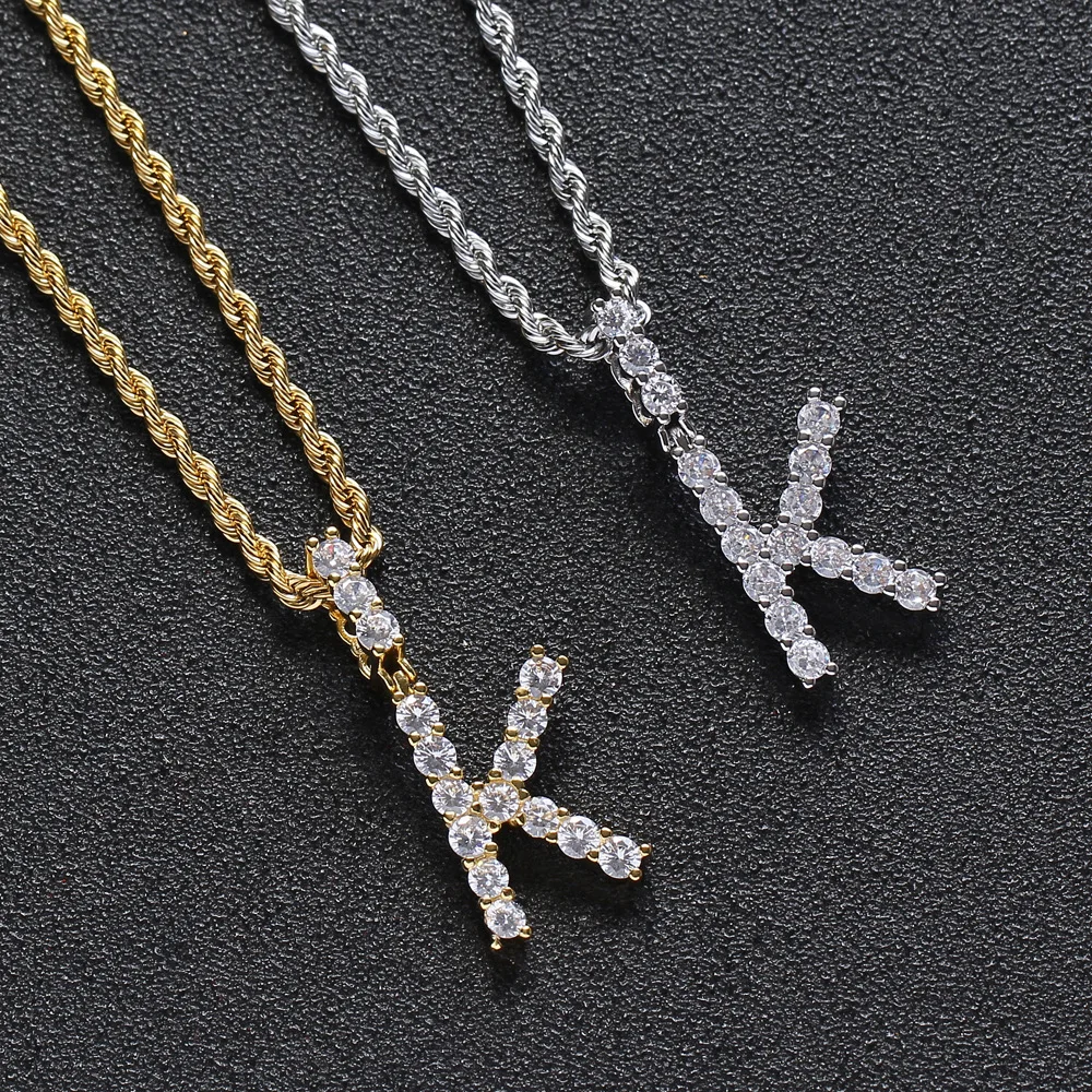 Men Zircon Name Initial Tennis Letter Necklaces & Pendant Gold Silver Color Hip Hop Jewelry for Women with Stainless Steel Chain