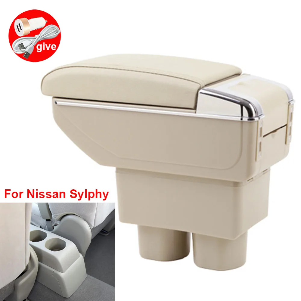 

For Nissan Sylphy Armrests car armrest box central storage box modification accessories with USB LED light