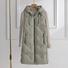 Women Autumn Winter Hooded Sleeveless Windproof Long Vest Coat Outwear Puffer Jacket Cotton Padded Parkas Waistcoat Puffer