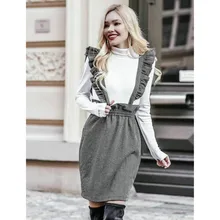 Модные женские юбки миди с оборками на подтяжках, высокая талия, однотонные облегающие юбки на бретелях, комбинезоны, Jupe femme