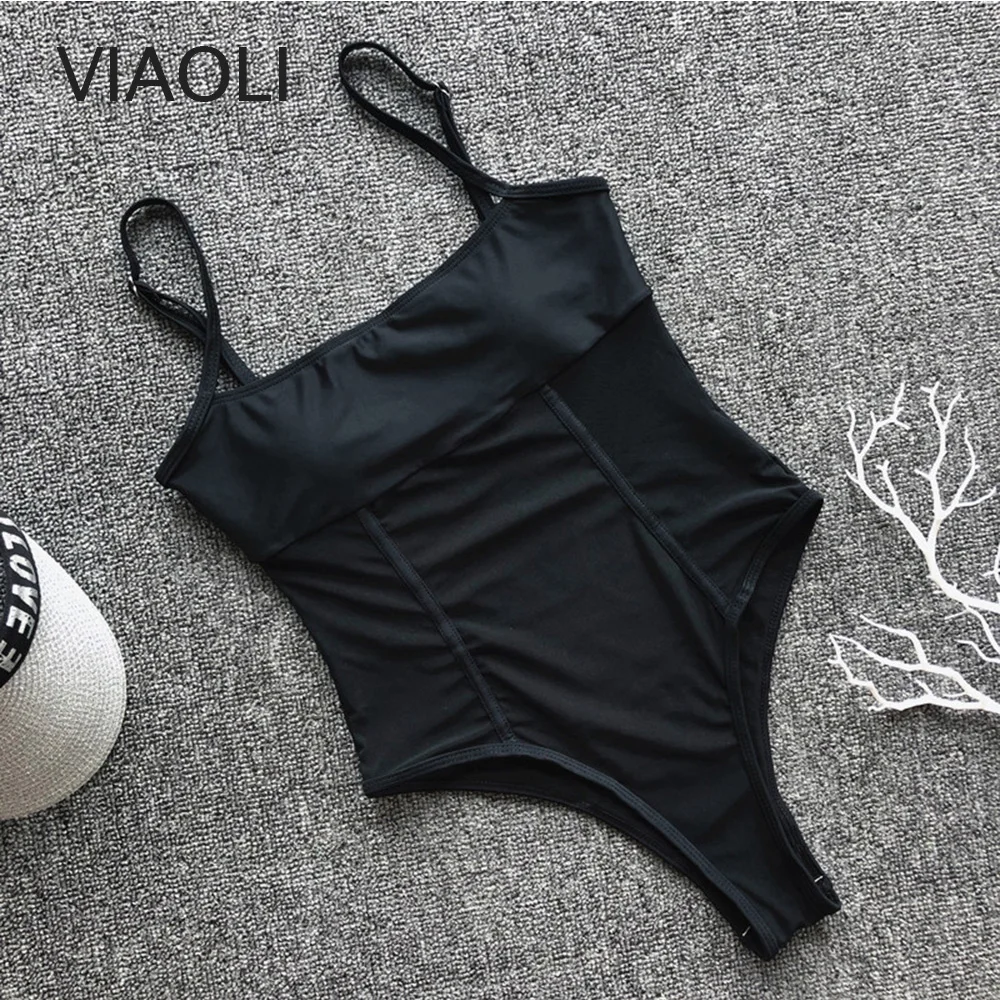 

Sexy Adjustable Strap One Piece Swimsuit Women New Off Shoulder Mesh Patchwork Swimwear Black Bodysuit Bathing Suit Monokini