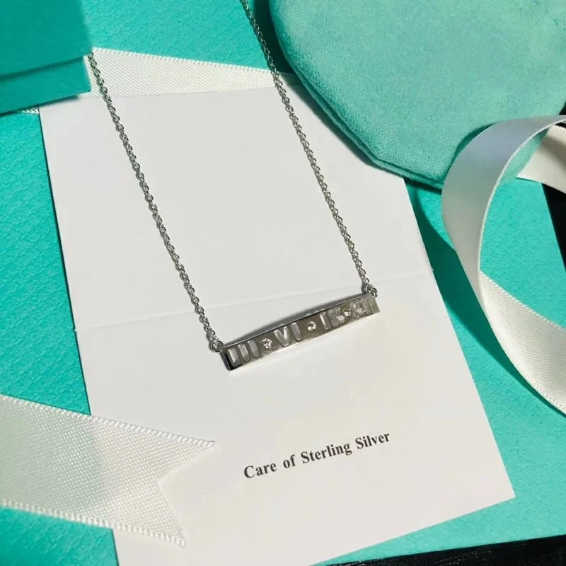 

SHINETUNG S925 Sterling Silver Necklace,Roman Numerals,High Quality 1:1 With Logo,Women Charm Valentine's Day Gift Jewelry