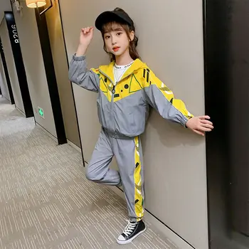 

Children Clothing Outfit Autumn Girls Tracksuit Long Sleeve Geometry Pattern Hoodies Top + Pants Suits Kids Clothes 6 8 10 12Yrs