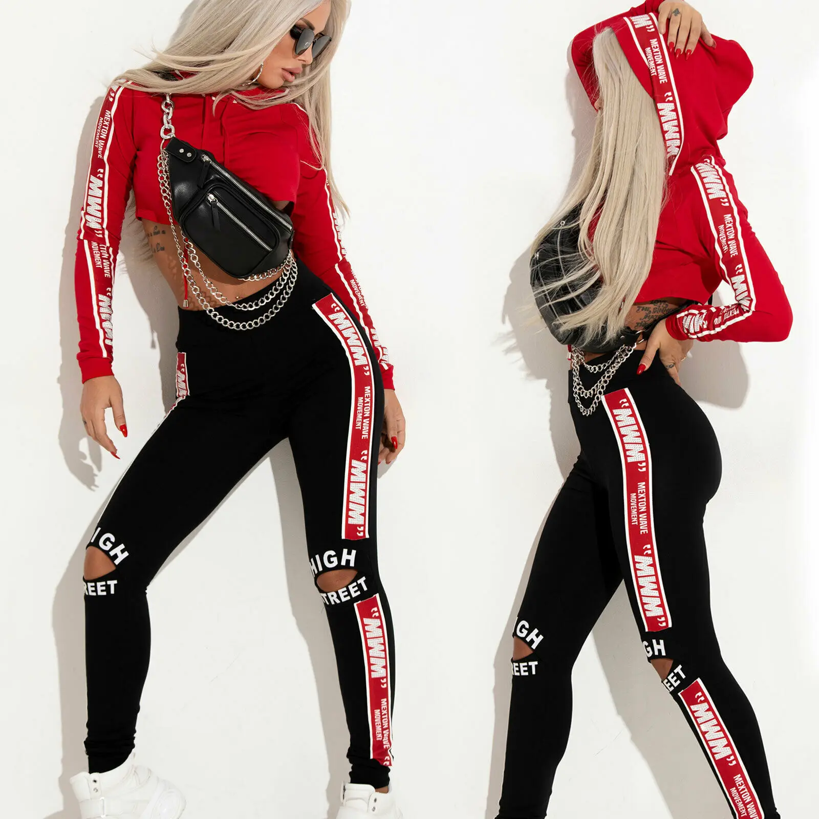 

Two Piece Set Tracksuit Women Sexy Letter Print Hoodies Crop Top + Pants Suit Streetwear Hooded Tracksuits Female Clothing Set