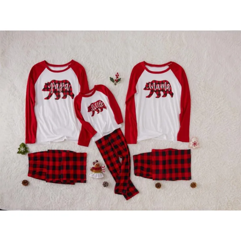 

Christmas Family Animals pajamas Set Clothes Winter Autumn Long Sleeve Top+Plaid Pants Set Family Mom Daughter Dad Son Outfits