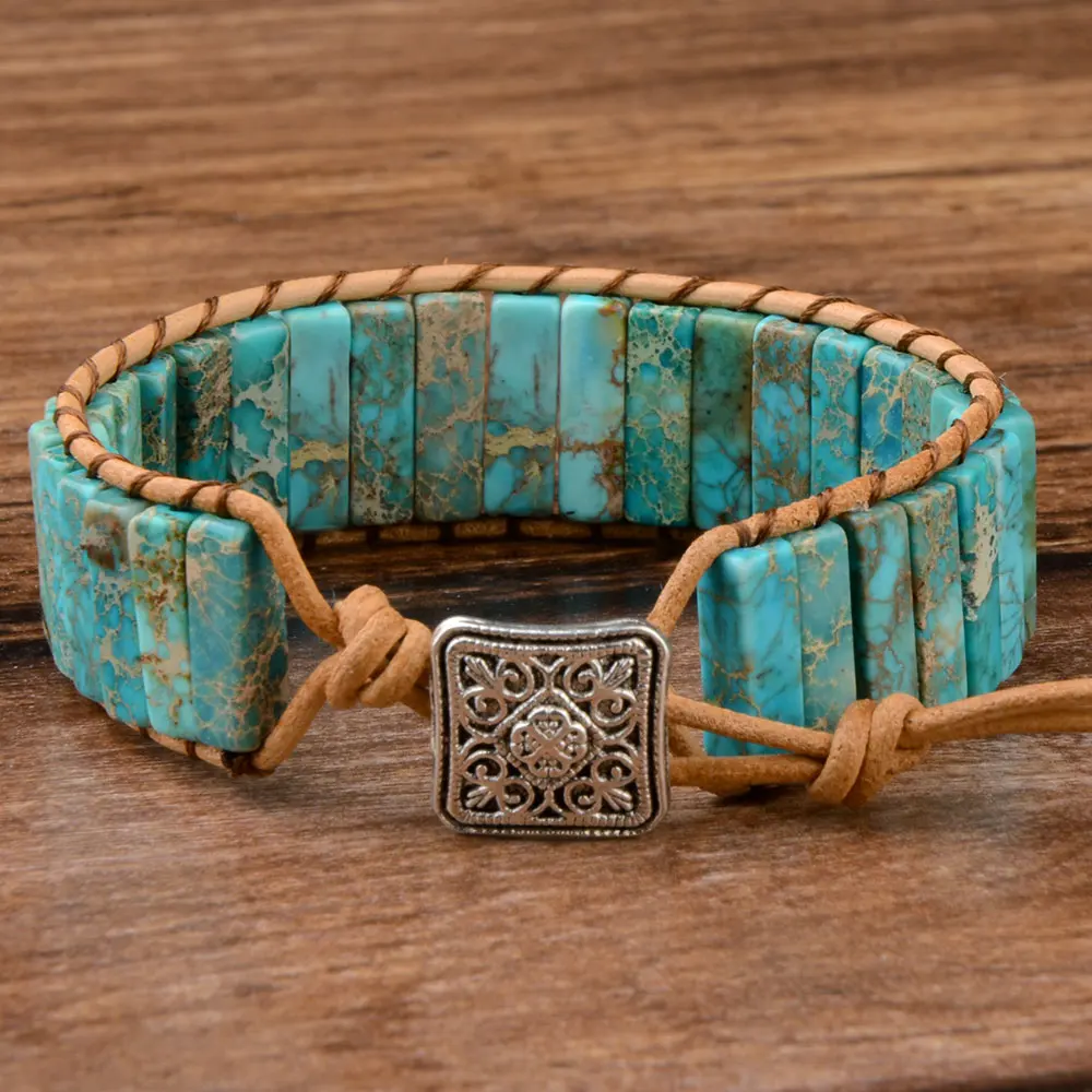 Acheter Bracelet en cuir de gemme naturel multicolore, Style tibétain gitane perlé réglable pour hommes et femmes pas cher