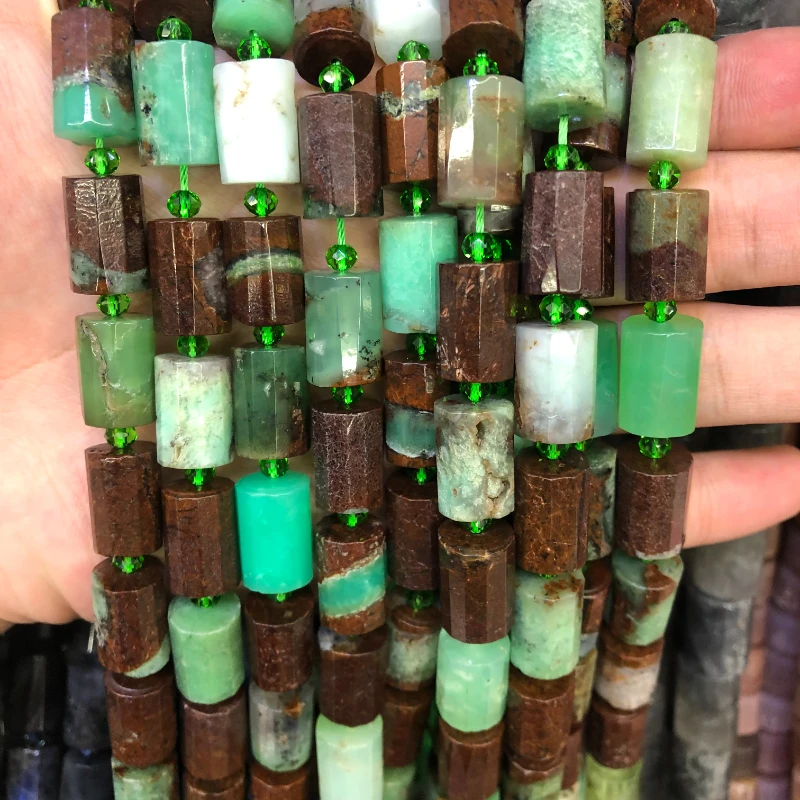 Natural Faceted Amazonite Cylinder Spacer Tube Stone Beads Column Shaped Loose Beads For DIY Jewelry Making MY210403