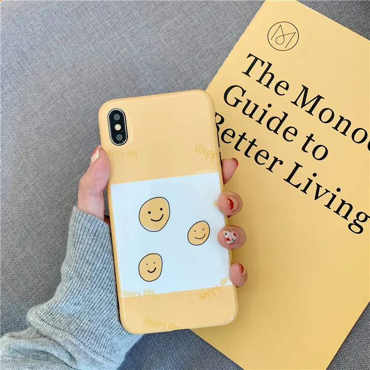 Candy yellow smiley face Kawaii Korea girls Phone case for coque iPhone 7 8 6 6s Plus XS Max silicon cover X XR | Мобильные телефоны