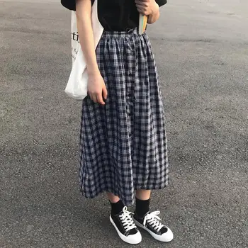 

Make firm offers A long grid words in joker elastic waist umbrella skirt skirts