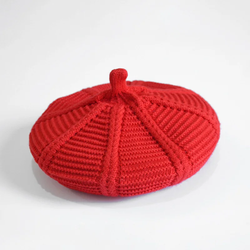 Red Новинка года, детская шапка для девочек, осенне-зимние детские шапки, детская шапка, 11 цветов, шапка для маленьких девочек, вязаный берет, шапки, модная шапка для художника - Цвет: Red