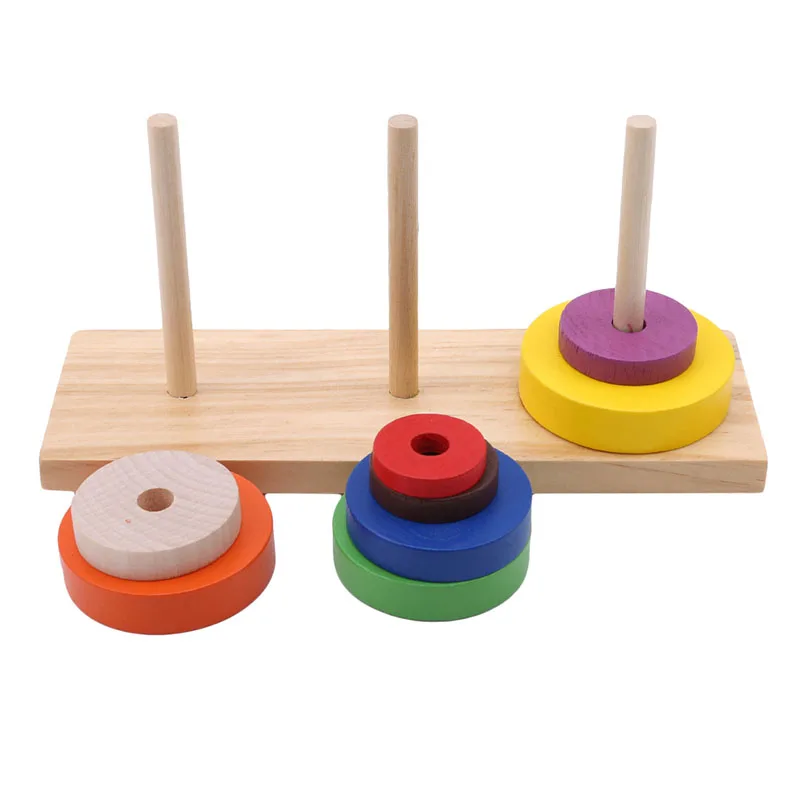 Fun Tower Of Hanoi Educational Wooden Tower Classic Mathematical Puzzle Toy For Children Intelligence Kids Educational Gift