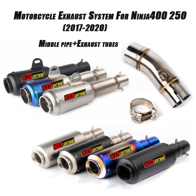 

Motorcycle Middle Pipe With Tail Exhaust Muffler Tubes DB Killer for ninja400 250 2017-2020 Replace Full Set System