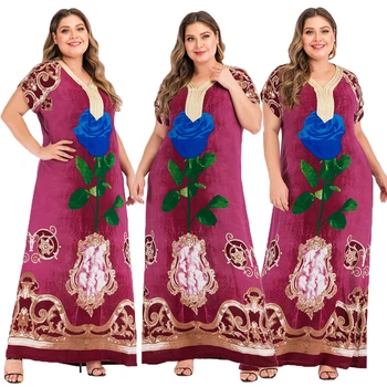 

Women Bohemian Floral Printed Summer Dress Robe Vintage Kaftan Beach Vestido Femme Sarafans Plus Size Ethnic Caftan Muslim Abaya