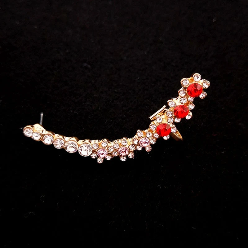 Новые серьги из клипса Brincos, хрустальные цветные серьги со стразами, кость, манжеты, левые клипсы для ушей, серьги для женщин, ювелирные изделия, вечерние аксессуары, 1 шт - Окраска металла: EAR8876RD