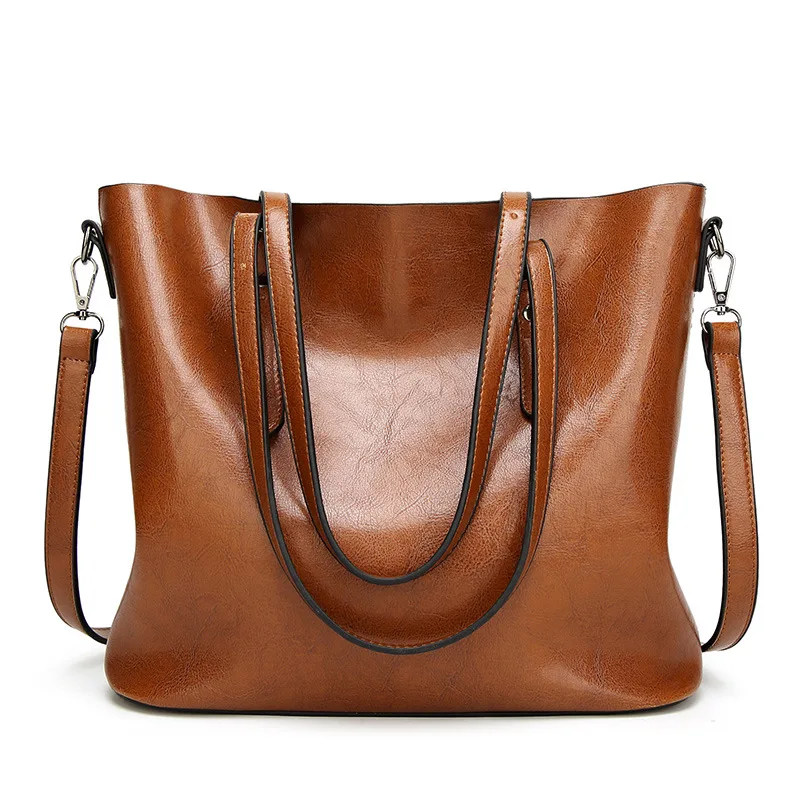 Oilskin tote bag versatile large bag stylish simple women's bag one shoulder across the ladies