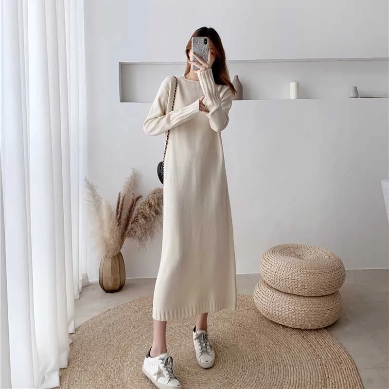 Autumn Winter Long Sleeves Knitted Sweater 2020 Women One-Piece Fashion Slim Elegant Sweater Dress Korean Casual Hedging Dresses