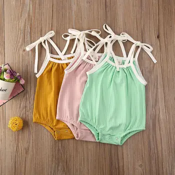 

Newborn Baby Boys Girls Sleeveless Bandage Solid Color Romper Jumpsuit Playsuits Outfits 0-24 Months