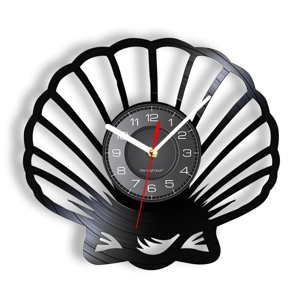 貝殻ウォーターサイドビニールレコード壁掛け時計 貝類 海事 ホームデコレーション コースタルアート ビーチハウス装飾時計